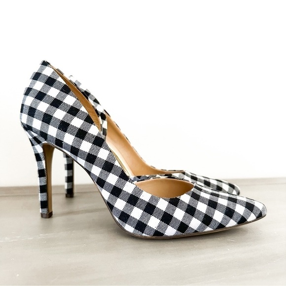 NEW Merona Black White Gingham Check D’Orsay Pointed toe Pumps sz 8.5 - Picture 1 of 7